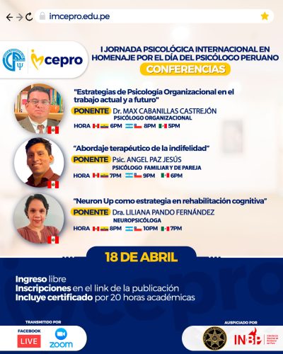 18 de abril I Jornada Psicológica Internacional en Homenaje por el Día del Psicólogo Peruano 2023